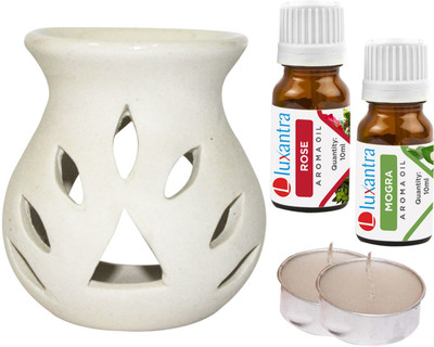 Luxantra Rose, Mogra Aroma Oil with Ceramic Tlight Night Lamp Light Aroma Diffuser Set LX-WHITETDIFF25-2TL-RS-MOG(5 x 4 ml)