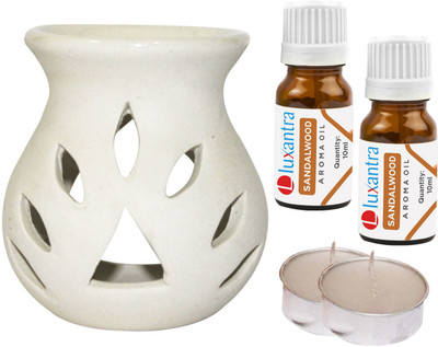 Luxantra Sandalwood Aroma Oil with Ceramic Tlight Night Lamp Light Aroma Diffuser Set LX-WHITETDIFF25-2TL-2SW(5 x 4 ml)