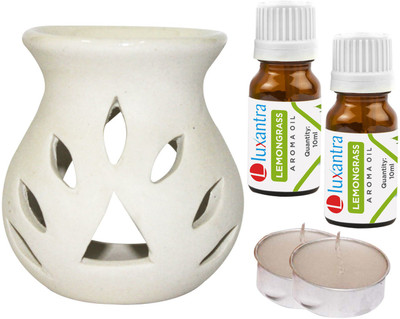 Luxantra Lemongrass Aroma Oil with Ceramic Tlight Night Lamp Light Aroma Diffuser Set LX-WHITETDIFF25-2TL-2LG(5 x 4 ml)