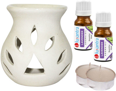 Luxantra Lavender Aroma Oil with Ceramic Tlight Night Lamp Light Aroma Diffuser Set LX-WHITETDIFF25-2TL-2LV(5 x 4 ml)