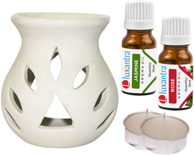 Luxantra Jasmine, Rose Aroma Oil with Ceramic Tlight Night Lamp Light Aroma Diffuser Set LX-WHITETDIFF25-2TL-JAS-RS(5 x 4 ml)