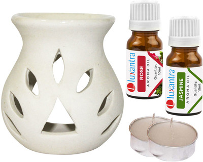 Luxantra Rose, Jasmine Aroma Oil with Ceramic Tlight Night Lamp Light Aroma Diffuser Set LX-WHITETDIFF25-2TL-RS-JAS(5 x 4 ml)