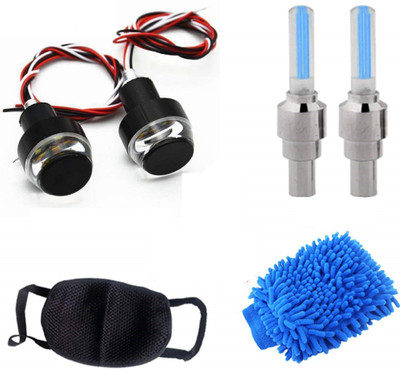 CapeShoppers Bike Handle Bar Indicator 2 Piece, Tyre Led 2+2 Motion Sensor 4 Piece, Pollution Half Mask 1 Piece, Micro Fiber Clean Hand Glove Duster 2 Piece Combo