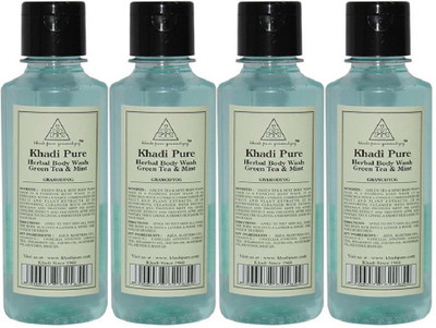 Khadi Pure Herbal Green Tea & Mint Body Wash - 210ml (Set of 4)(840 ml, Pack of 4)