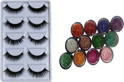

Shopfleet Combo of Glitter Eye Shadow Powder with Pack of 5 Eye Lashes(Set of 2)