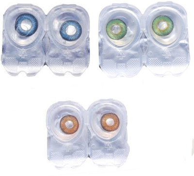 

Drr teleservices Blue ,green &honey Zero power monthly lense 2pair Monthly(0, Colored Contact Lenses, Pack of 3)