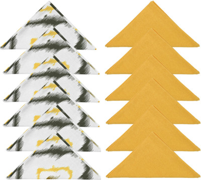 Dekor World Cotton Ikat Printed and Solid Yellow Cloth Napkins(12 Sheets)