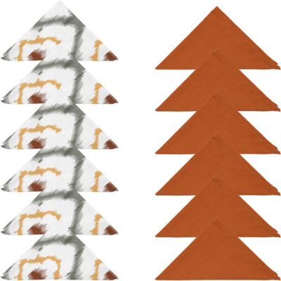 Dekor World Cotton Ikat Printed and Solid Peach Cloth Napkins(12 Sheets)