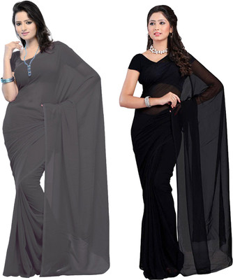 RK Fashions Solid/Plain Daily Wear Georgette Saree(Pack of 2, Multicolor)