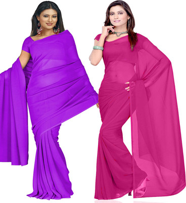 Fancyninee Solid/Plain Bollywood Georgette Saree(Pack of 2, Purple, Pink)