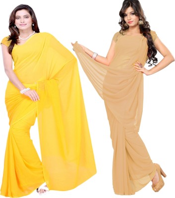 FANCYNINE Solid/Plain Daily Wear Georgette Saree(Pack of 2, Yellow)