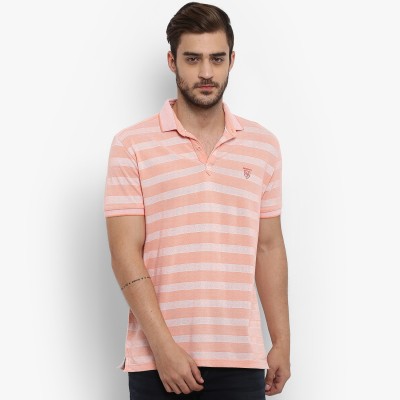 MUFTI Striped Men Polo Neck Pink T-Shirt