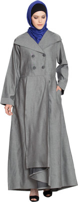Nazneen Cotton Blend Solid Abaya(Silver)