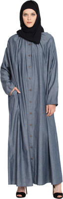 Nazneen Cotton Blend Solid Abaya(Blue)