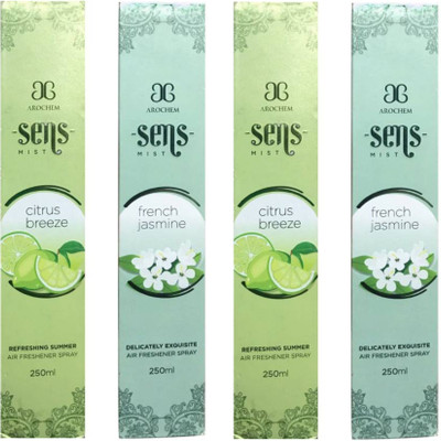 AROCHEM Cirtus Breeze, French Jasmin Spray 2 Citrus Breeze and 2 French Jasmine Air Freshener 250 ML Each (Pack of 4)(2 x 500 ml)