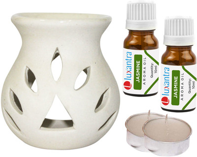Luxantra Jasmine Aroma Oil with Ceramic Tlight Night Lamp Light Aroma Diffuser Set LX-WHITETDIFF25-2TL-2JAS(5 x 4 ml)