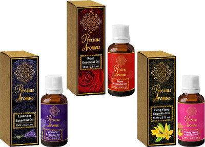 

Precious Aromas Lavender, Rose & Ylang-Ylang Essential Oil Pack of 3, 100% Natural and Therapeutic Grade(15 ml)