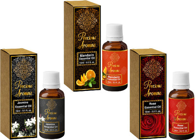 

Precious Aromas Jasmine, Mandrin & Rose Essential Oil Pack of 3, 100% Natural and Therapeutic Grade(15 ml)