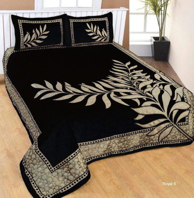 Byloom 220 TC Velvet Double Abstract Flat Bedsheet(Pack of 1, Black)