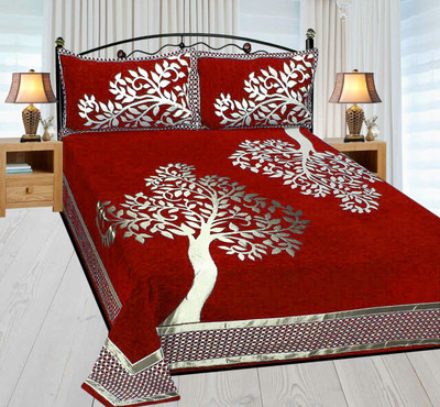 Byloom 220 TC Velvet Double Motifs Flat Bedsheet(Pack of 1, Maroon)