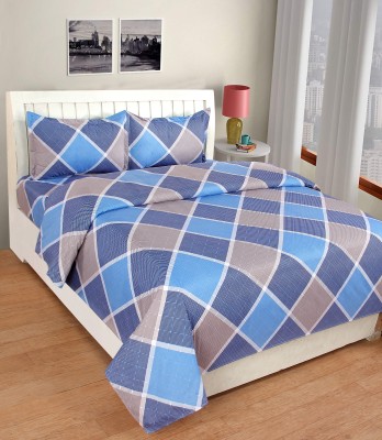 Divine Homes 152 TC Microfiber Queen Abstract Flat Bedsheet(Pack of 1, Blue)