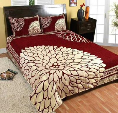 Nanki's 220 TC Velvet Double Abstract Flat Bedsheet(Pack of 1, Maroon)