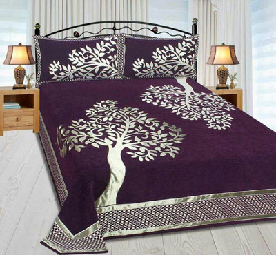 Nanki's 220 TC Velvet Double Abstract Flat Bedsheet(Pack of 1, Purple)