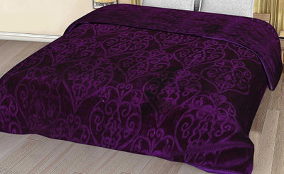 Oshano Floral Double Mink Blanket for  Mild Winter(Polyester, Purple)