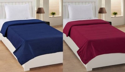 Hot Dealzz Solid Single Fleece Blanket for  AC Room(Polyester, Blue, Maroon)
