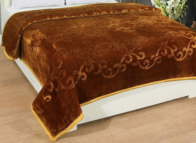 Oshano Floral Double Mink Blanket for  Mild Winter(Polyester, BROWN1)