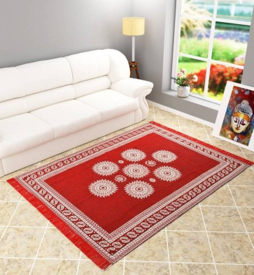 Dushanj Furnishings Red Cotton Carpet(4 ft,  X 6 ft, Rectangle)