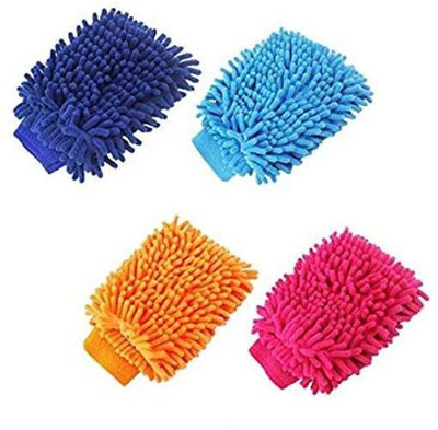 Bienvenue PACK OF 4 Double Sided Microfiber Gloves for Cleaning Wet and Dry Glove Set(Free Size Pack of 4)