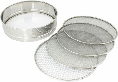 Naeva Prime Quality Steel Folding Chalni with 4 In 1 Stainless Steel Atta Chalni with 4 Nets, Silver, Kitchenware, 12 Number Size Collapsible Sieve(Silver Pack of 1)