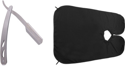 

shivnath enterprises Hairdressing Salon Apron Hair Cloth Waterproof Stainless Steel Straight Edge Barber Blade Shaving Razor With steel Handle[2pcs](Set of 2)