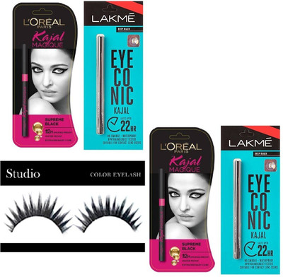 

studio eyelashes Eyelashes & Paris Magique Kajal & Deep Black Kajal Pack of 4 (Set of 5)(Set of 2)