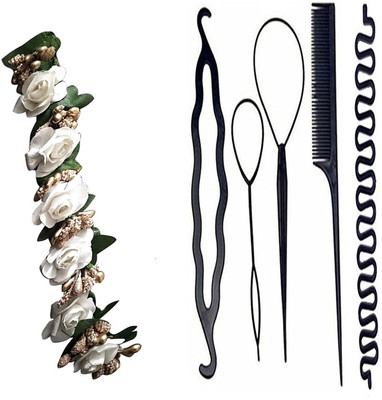 

shivnath enterprises hair white flower juda bun stylish gajra and diy kit tool [pack of 6 pcs](Set of 6)