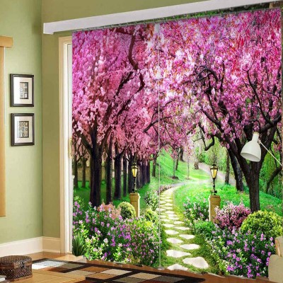 Fashion Point 274 cm (9 ft) Polyester Room Darkening Long Door Curtain (Pack Of 2)(Floral, Pink)