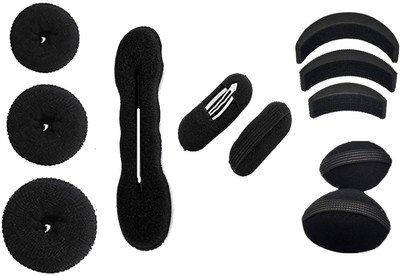 

Dekmy Hair Accessories Combo Puff Bumpits 8 Pieces With 3 Piece Different Size Donut Buns, 2 Magic Bun Maker Hair Accessory Set Hair Accessory Set, Bun, Hair Clip, Tic Tac Clip, Bun Clip (Black) Bun, Tic Tac Clip, Hair Accessory Set(Black)