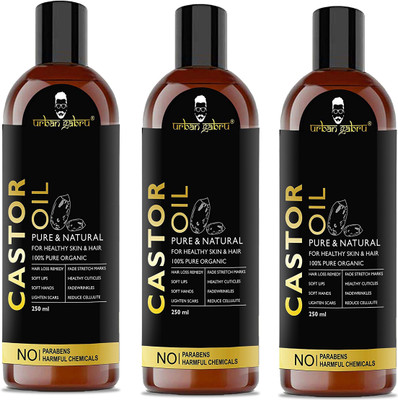 

UrbanGabru Cold Pressed Castor Oil for hair growth, dry skin -100% Pure organic- 750 ml (Pack Of 3) Hair Oil(750 ml)