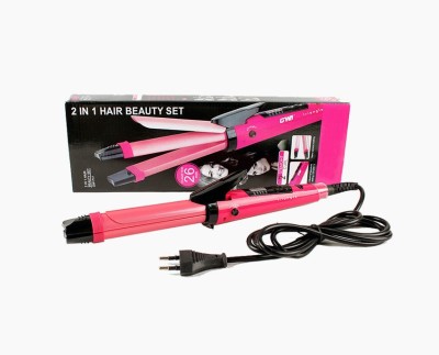 TrendShop Coating 5 level temperature setting Professional Nano Coating 5 level temperature setting 2 In 1 Beauty Straightener & Curler Hair Curler(Pink)