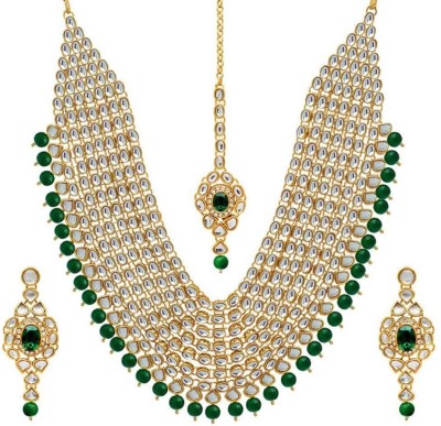 Shining Diva Alloy Gold-plated Green, White Jewellery Set(Pack of 1)
