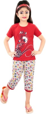 Style Junction Kids Nightwear Girls Printed Fleece Blend(Red Pack of 1)