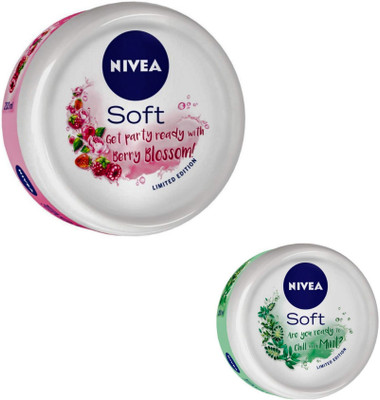 

Nivea Soft Light Moisturizer Berry Blossom (200 ML) & Chilled Mint (50 ML) With Vitamin E & Jojoba Oil(250 ml)