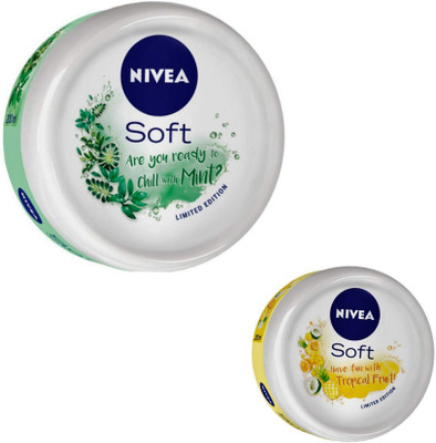 

Nivea Soft Light Moisturizer Chilled Mint (200 ML) & Tropical Fruit (50 ML) With Vitamin E & Jojoba Oil(250 ml)