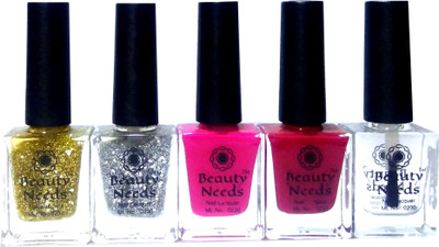 

beauty needs BNC-NP-032,NP-033,NP-034,NP-036,NP-038 Golden Glitter, Silver Glitter, Dark Pink, Purple Brown, Transparent Coat(Pack of 5)