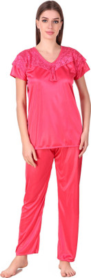 Bombshell Women Solid Red Top & Pyjama Set