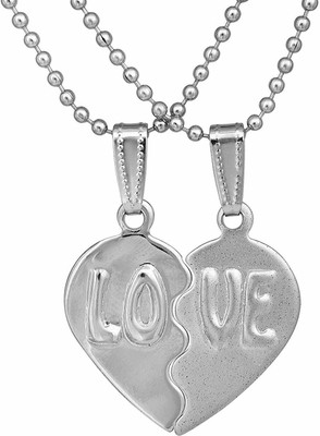 RN Stainless Steel Silver Plated 2 Parts Heart shape Love Word Pendant Chain Locket Necklace for Men and Women Silver Brass Pendant