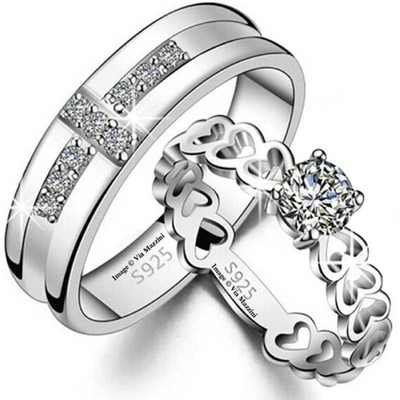 Sanoka cubic zeronic adjustable love band ring Alloy Cubic Zirconia Silver Plated Ring Set