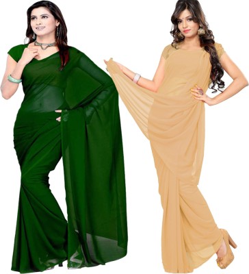 Fancyninee Solid/Plain Bollywood Georgette Saree(Pack of 2, Dark Green, Beige)