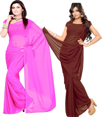Fancyninee Solid/Plain Bollywood Georgette Saree(Pack of 2, Pink, Brown)
